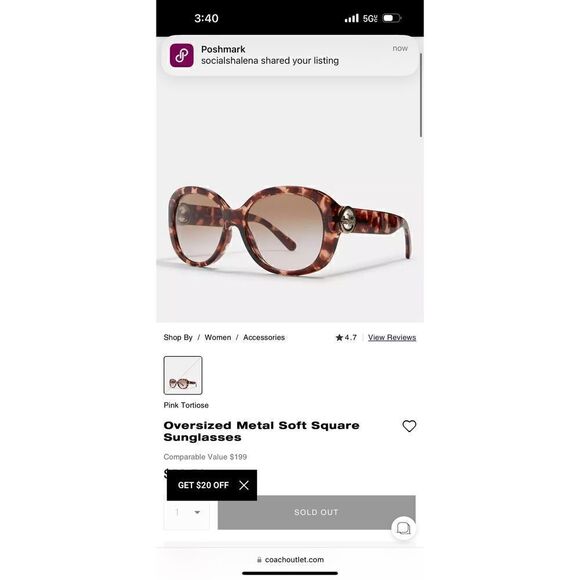 Coach oversized square sunglasses horse & carriage - Picture 1 of 9